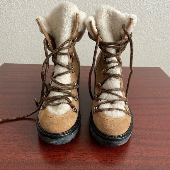 Marc Fisher Daven Hiker Heeled Leather Fur Lace Up Winter Boots - Picture 3 of 8